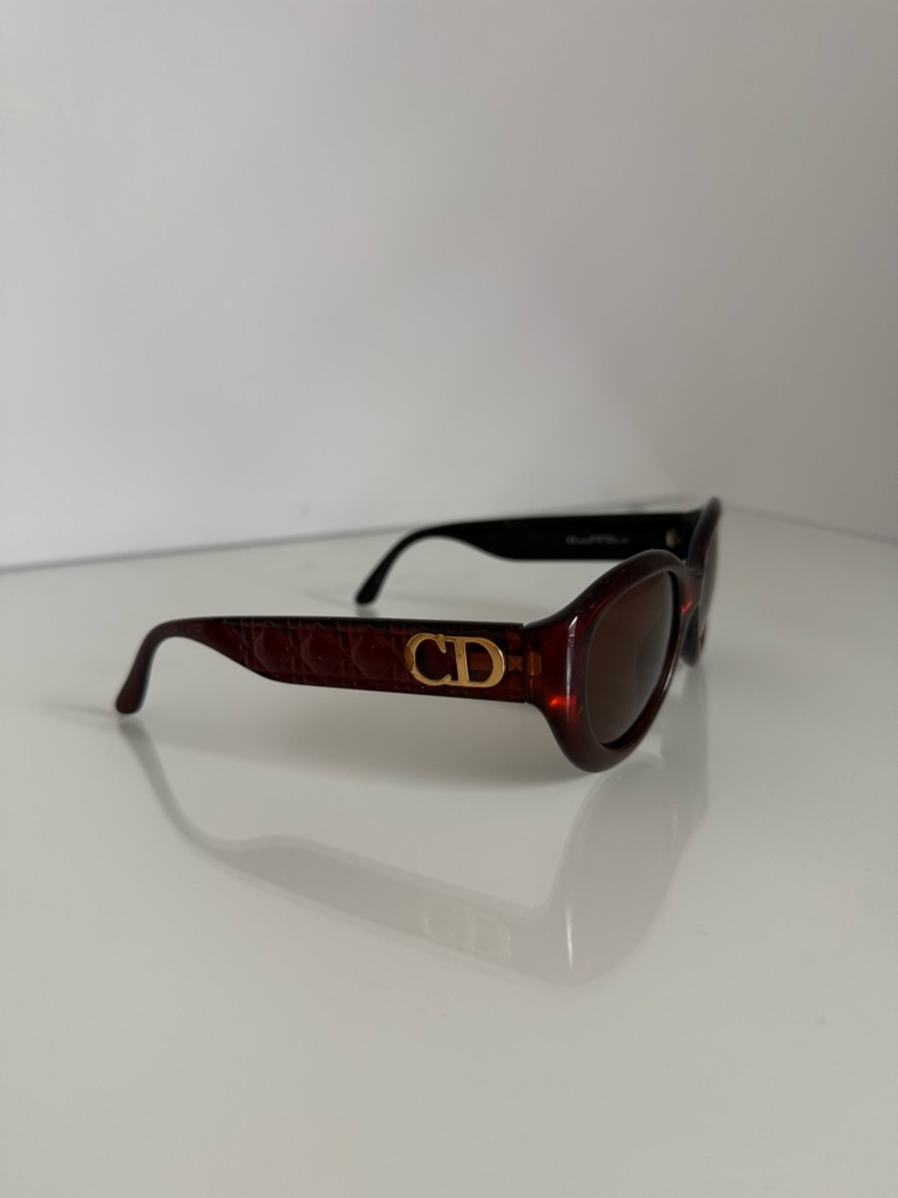 Dior Oval Tortoiseshell Burgundy Sunglasses with Gold CD Logo